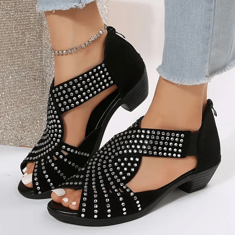 Heidi-Mode | Elegante Damen Leder Sandalen mit Kristallen