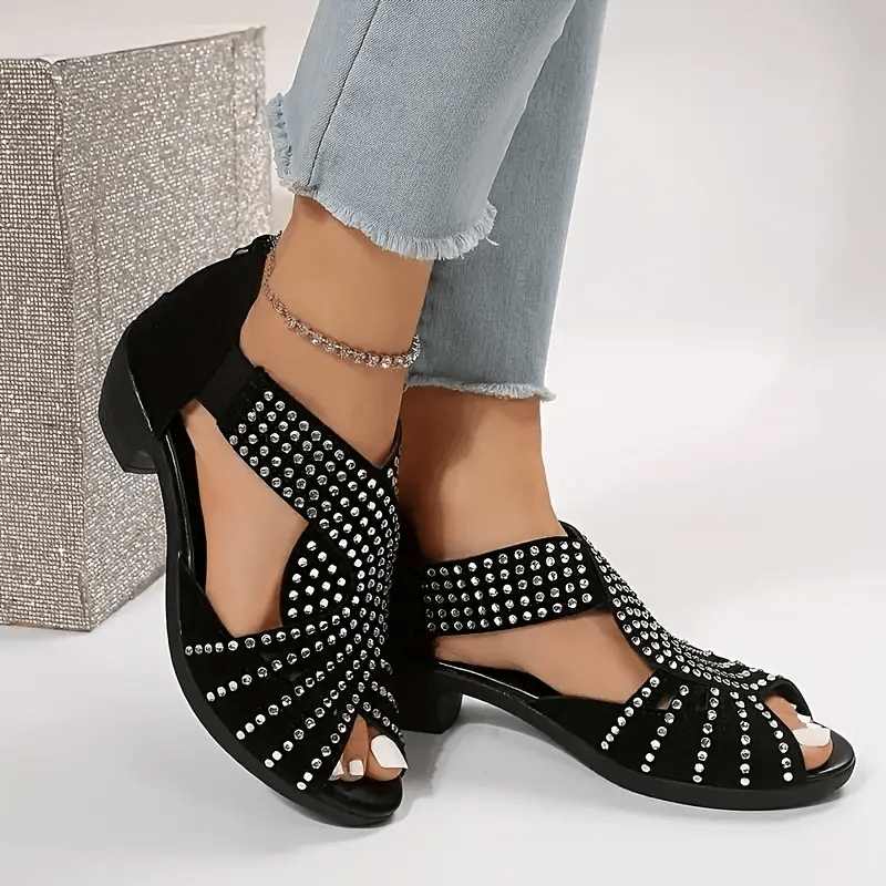 Heidi-Mode | Elegante Damen Leder Sandalen mit Kristallen