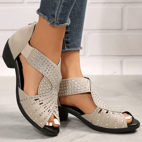 Heidi-Mode | Elegante Damen Leder Sandalen mit Kristallen