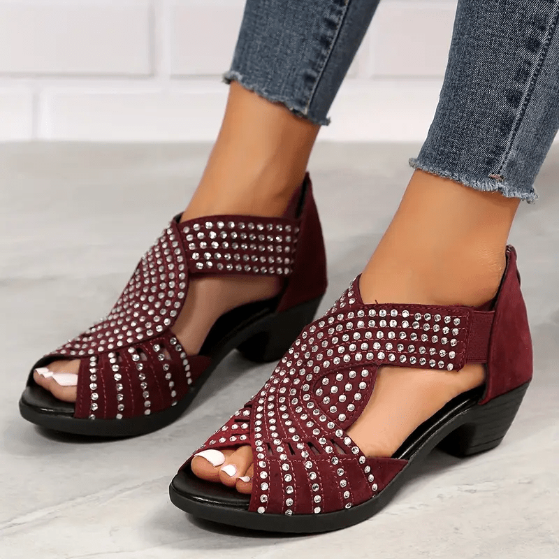 Heidi-Mode | Elegante Damen Leder Sandalen mit Kristallen
