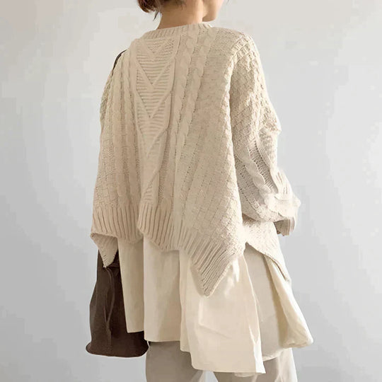 Apricotfarbener Pullover mit Rundhalsausschnitt