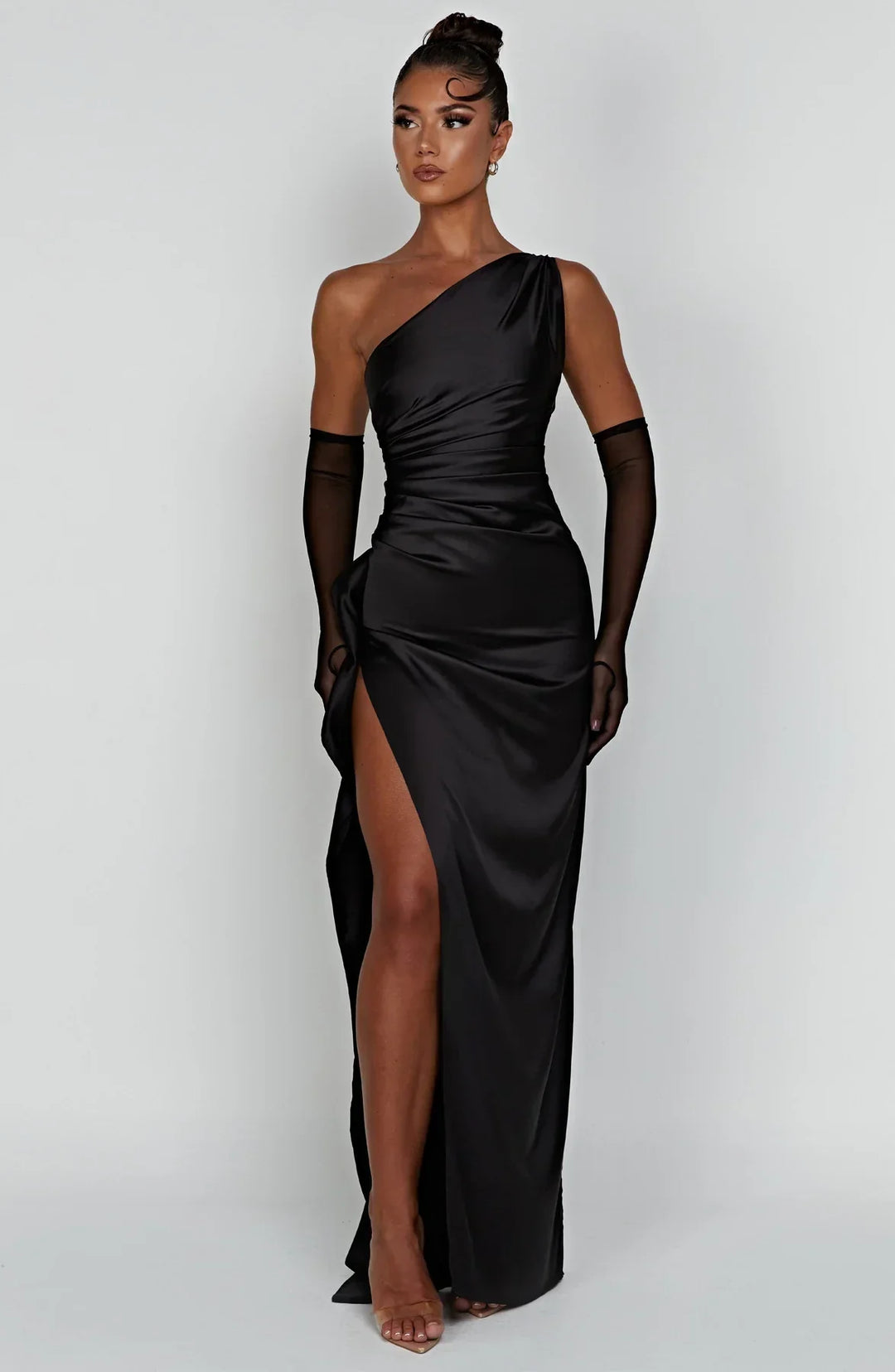 Heidi-Mode | Eine Schulter Plissierte Split Satin Kleid
