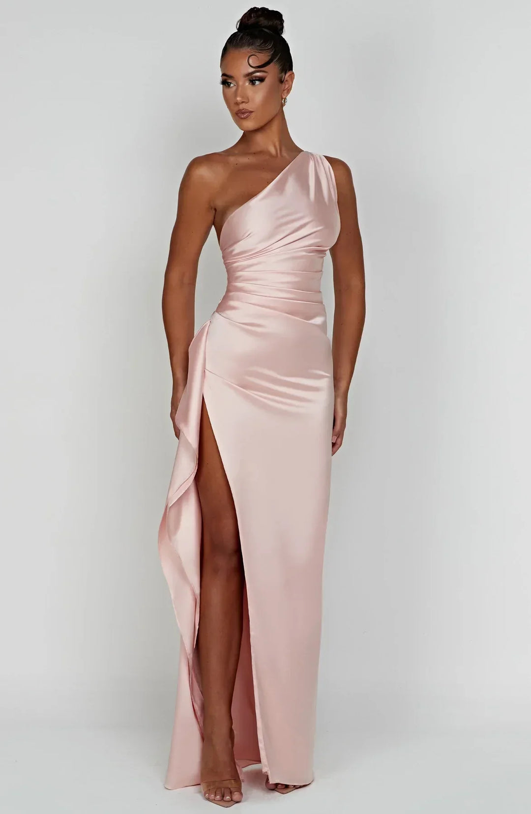 Mode Dress | Geplooide Satijnen Split Jurk