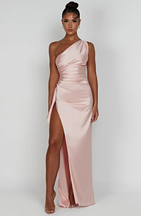 Mode Dress | Geplooide Satijnen Split Jurk