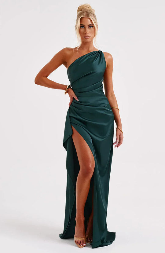 Mode Dress | Geplooide Satijnen Split Jurk