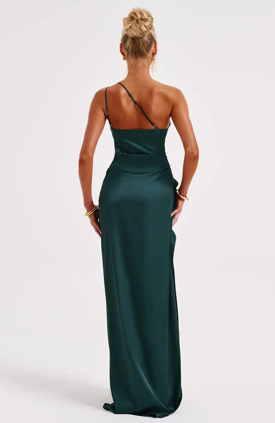 Mode Dress | Geplooide Satijnen Split Jurk
