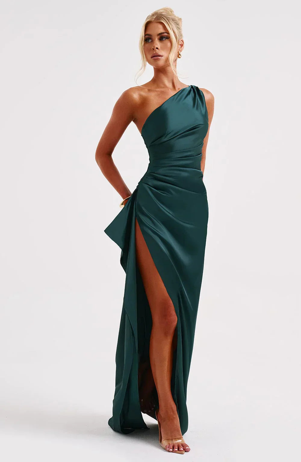 Mode Dress | Geplooide Satijnen Split Jurk