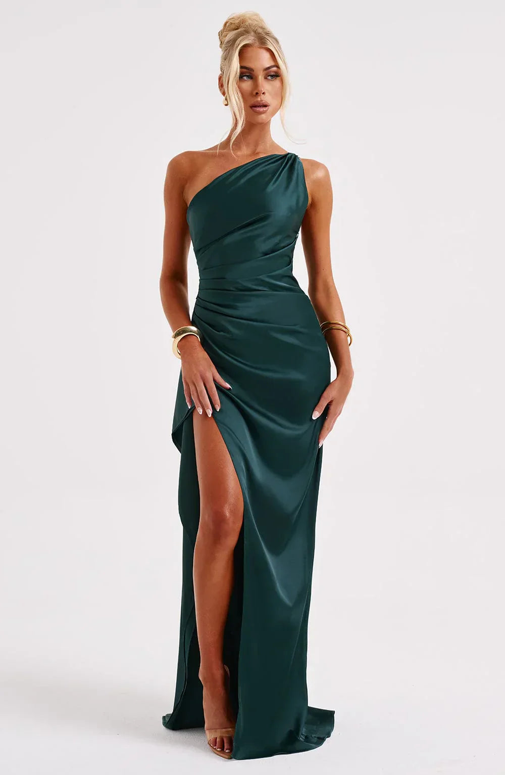 Mode Dress | Geplooide Satijnen Split Jurk