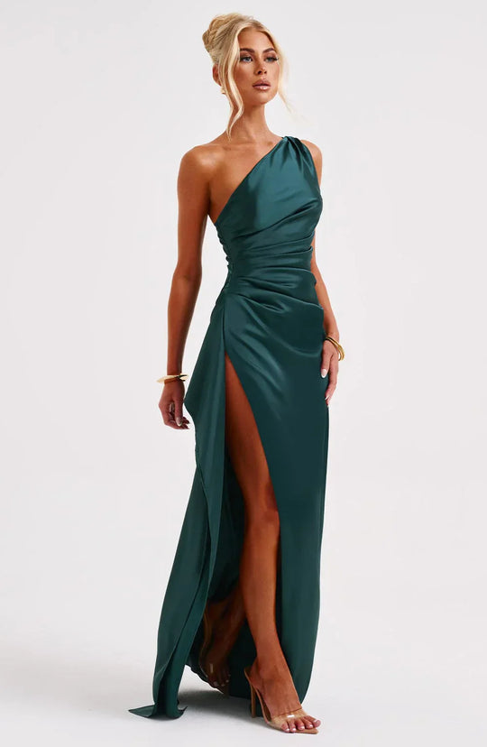 Mode Dress | Geplooide Satijnen Split Jurk