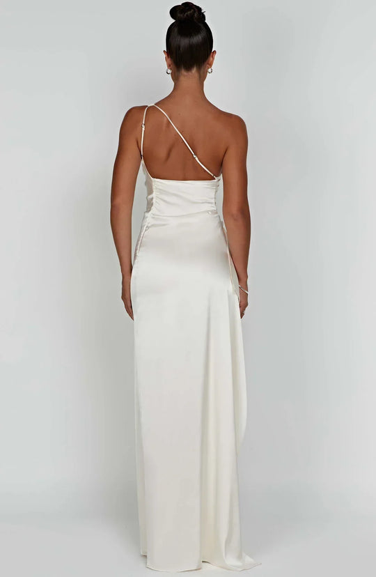 Mode Dress | Geplooide Satijnen Split Jurk