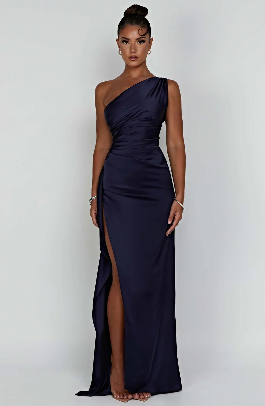 Mode Dress | Geplooide Satijnen Split Jurk