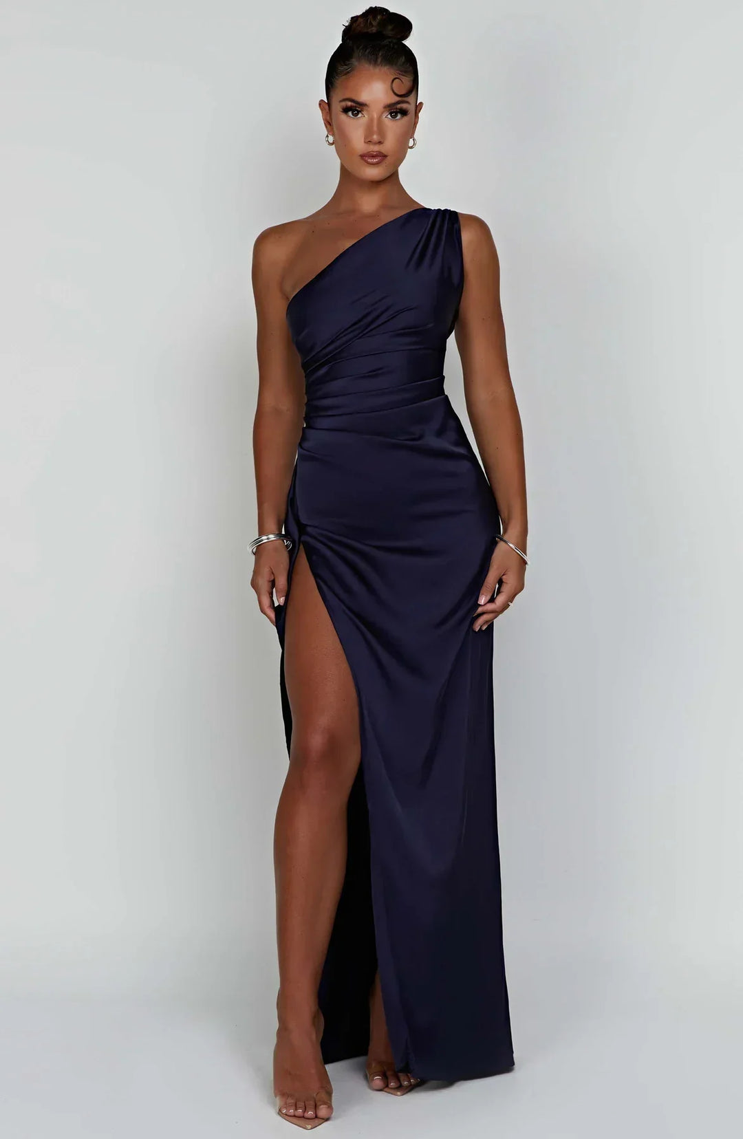 Mode Dress | Geplooide Satijnen Split Jurk