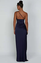 Falten Satin Schlitzkleid