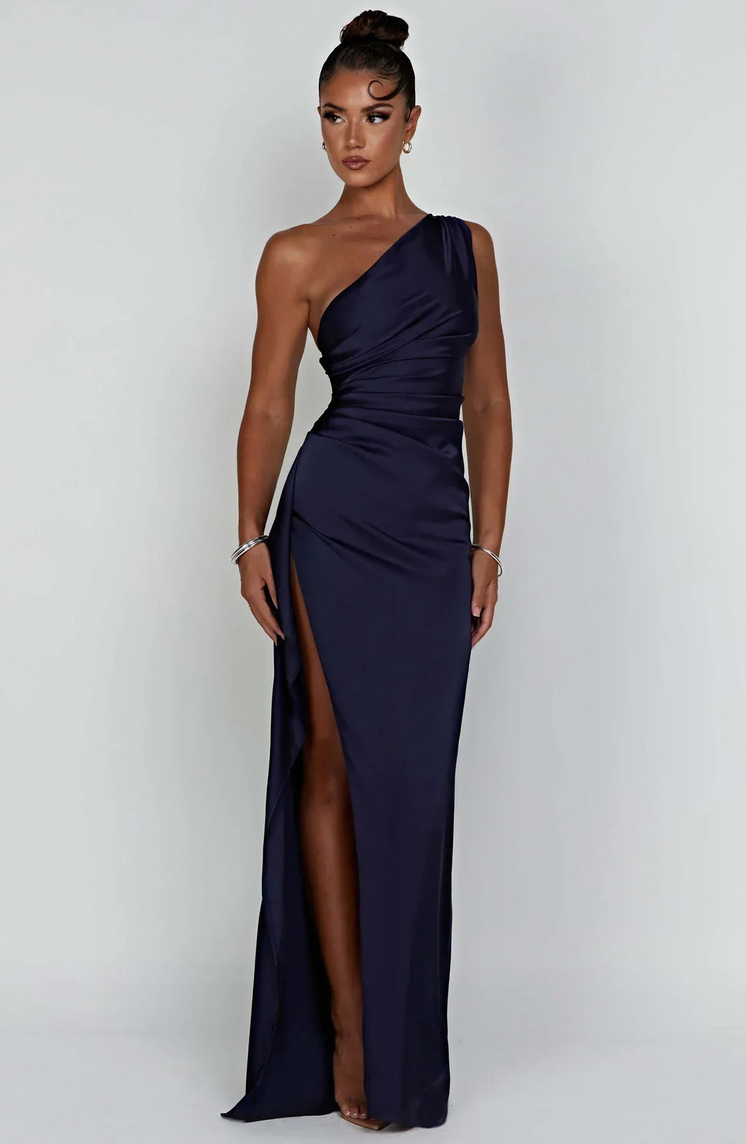 Mode Dress | Geplooide Satijnen Split Jurk