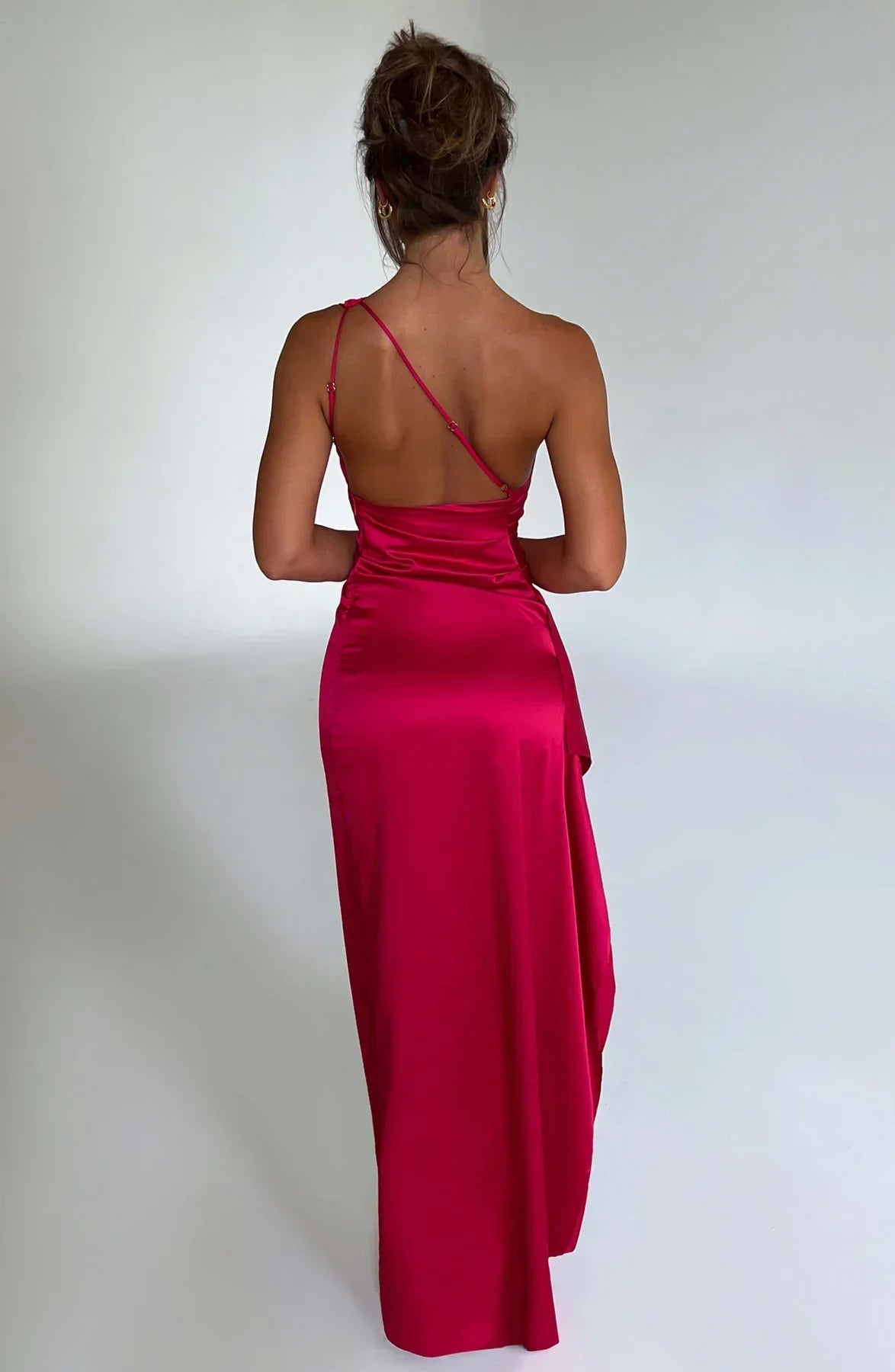 Falten Satin Schlitzkleid