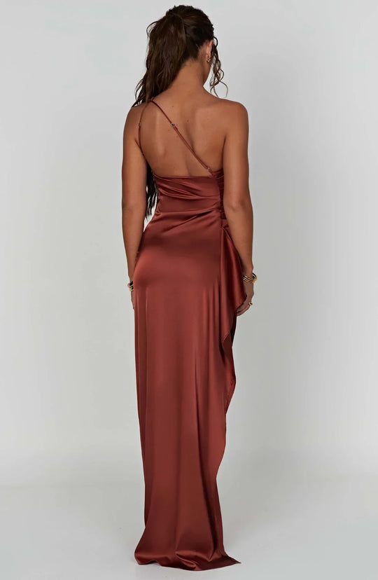 Kleid | One-Shoulder-Schlitzkleid aus Satin