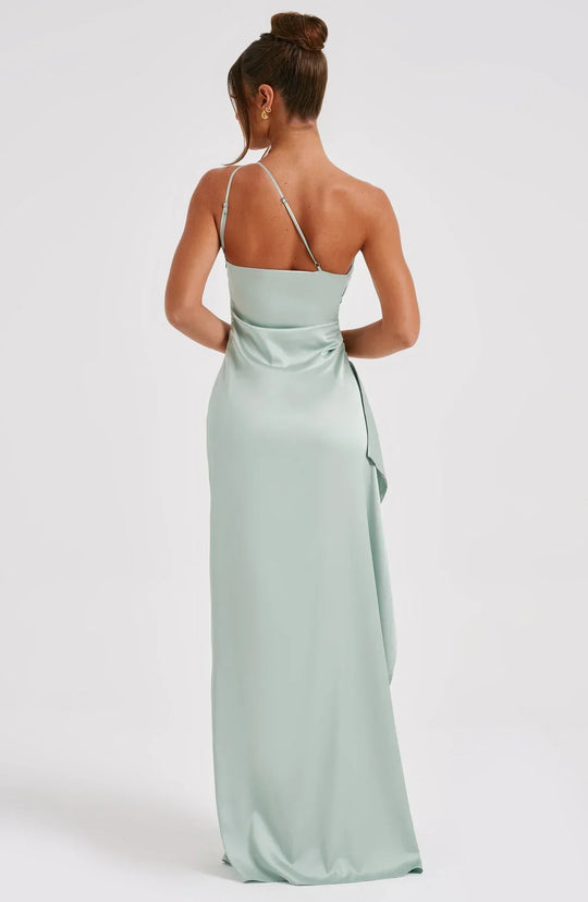 Mode Dress | Geplooide Satijnen Split Jurk