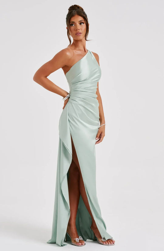 Mode Dress | Geplooide Satijnen Split Jurk