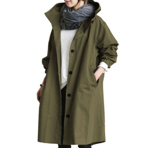 Langer Trenchcoat mit Kapuze und hohem Kragen für Damen (Plus Size)