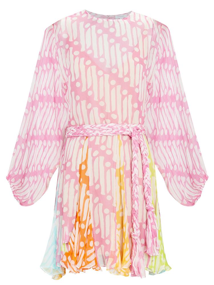 bedrucktes Tunika-Minikleid mit rundem Kragen und Gürtel