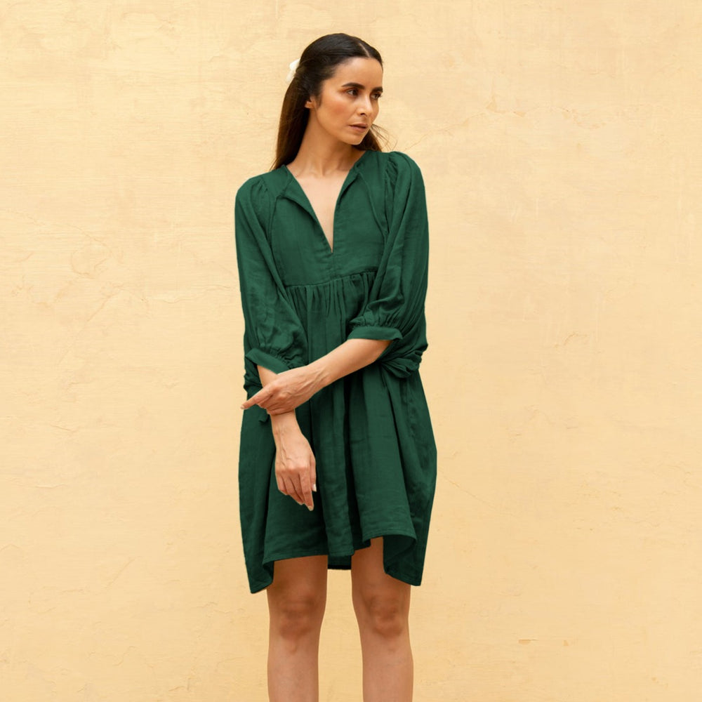 Heidi Mode | Sommer Frauen solide Farbe große Größe Laterne Ärmel Kleid