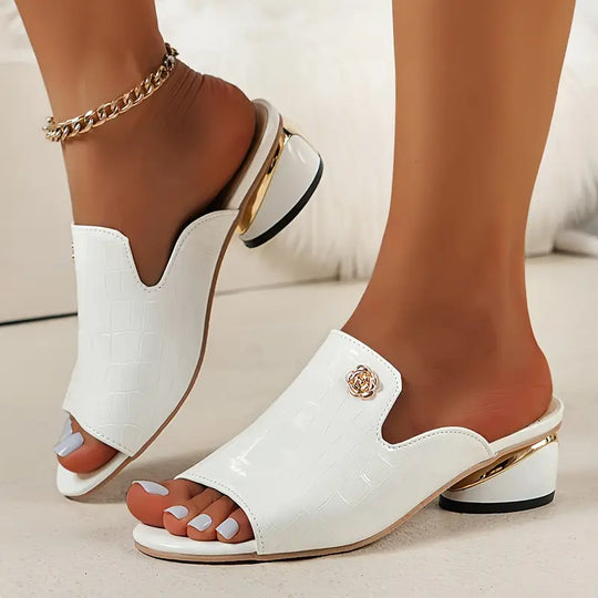 Heidi-Mode | Sandaletten mit Dicker Ferse Krokodilmuster. Elegante Stilettos mit Offenen Zehen