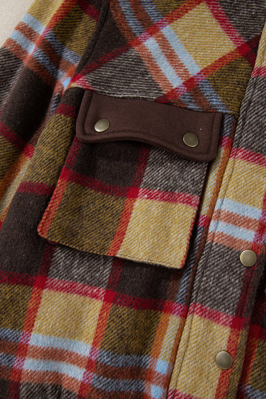 Plaid Print Brusttaschen Knopf Reißverschluss Stehkragen Jacke