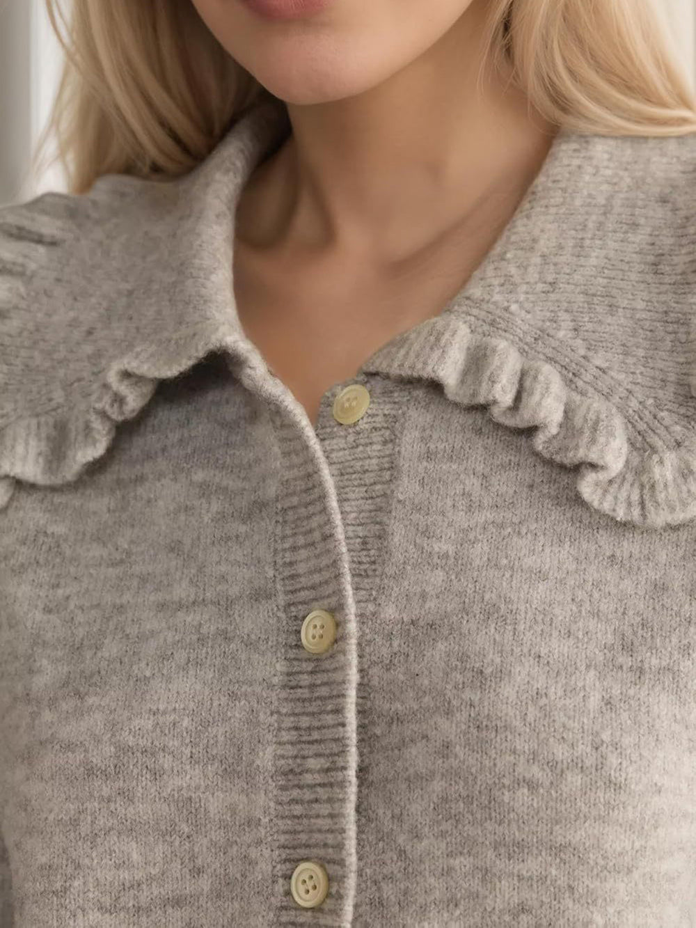 Heidi-Mode | Rüschentaste Up Kragen Langarm Cardigan