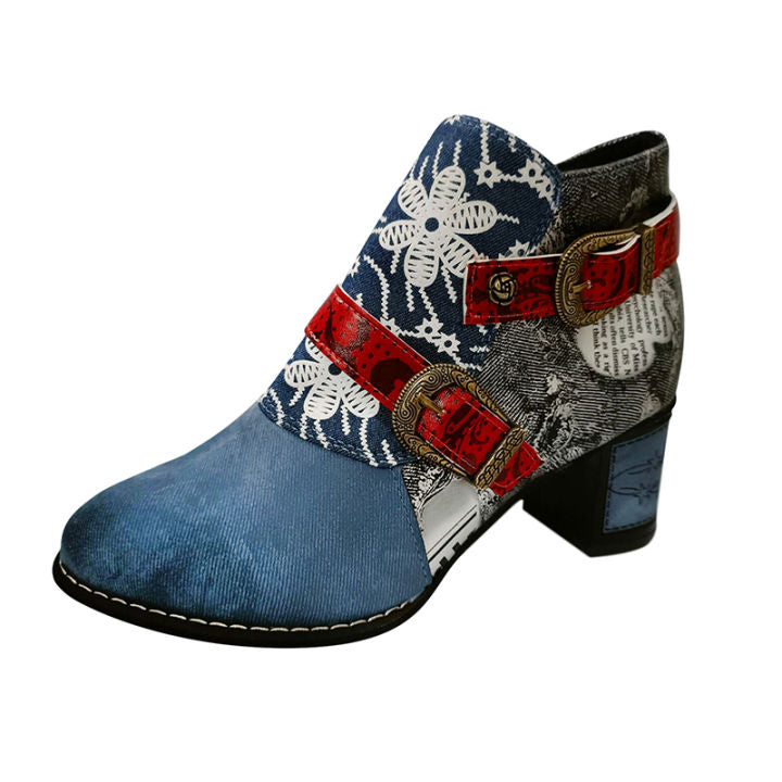 Heidi-Mode | Leder Spliced Niedrig Heel Stiefeletten