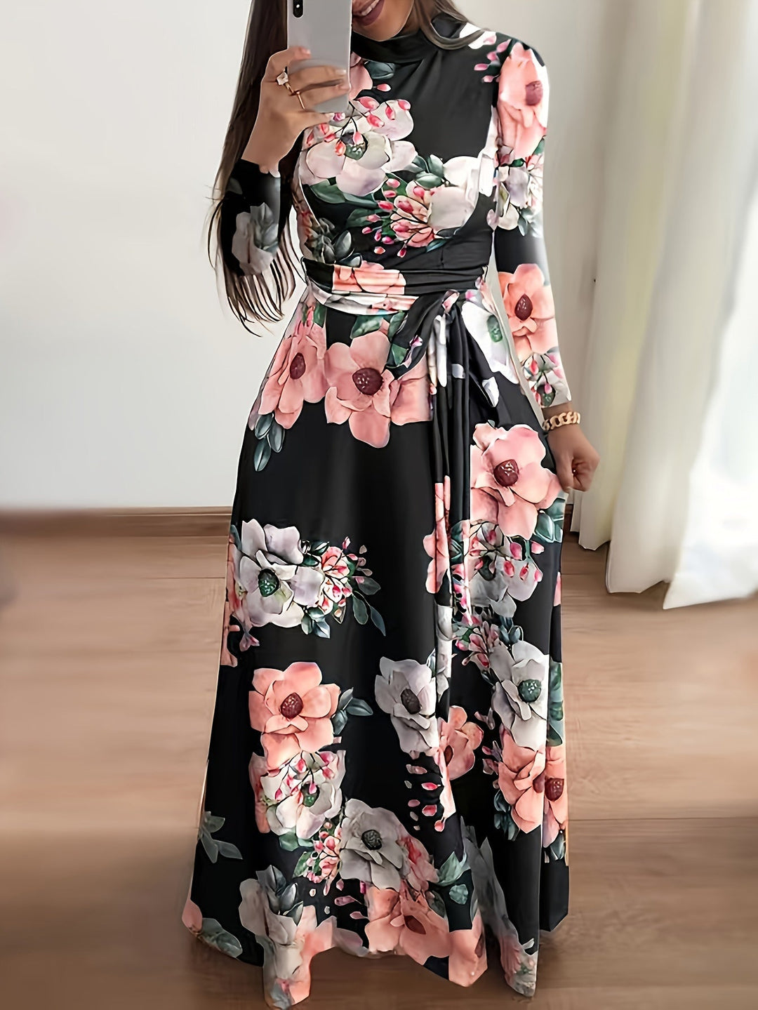 Blumen-Kleid mit Bindegürtel - Liana