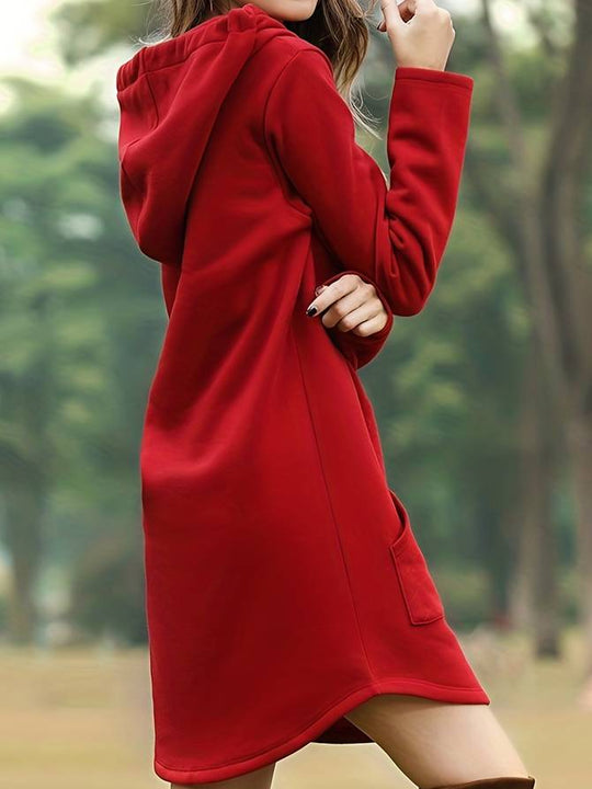 Rotes Kapuzen Sweatshirtkleid mit Taschen