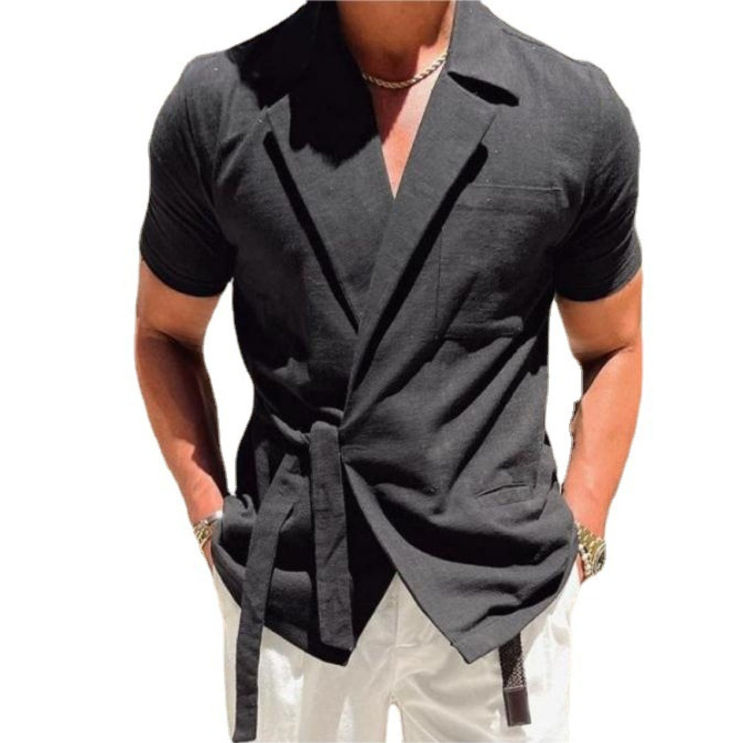 Heidi Mode | Leinen Anzug Revers Krawatte Hemd Jacke