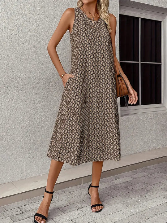 Midi-Kleid mit Rundhals und Allover-Print