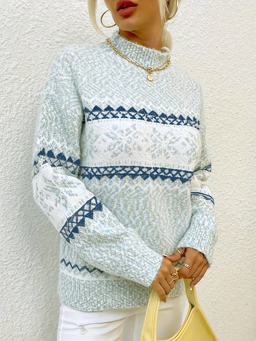 Heidi-Mode - Schicke Winter Schneeflocke Mock Neck Pullover für Damen