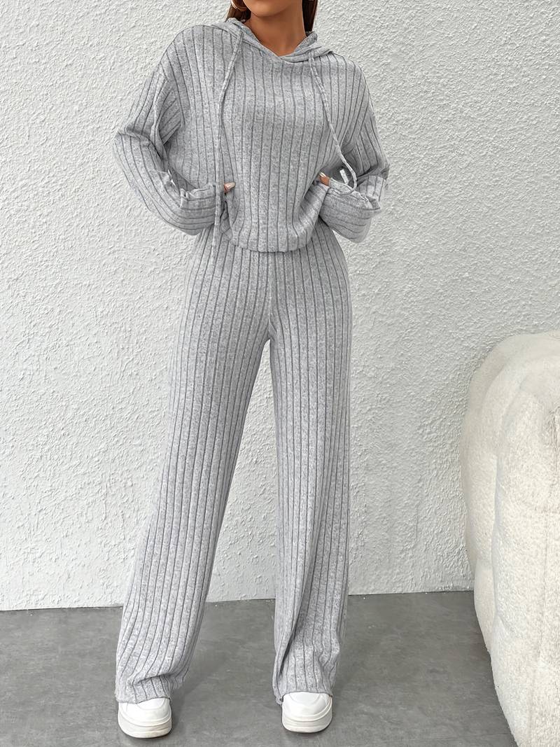 Heidi-Mode - Lässiges Herbst Graues Sweatshirt Kusch Set für Frauen