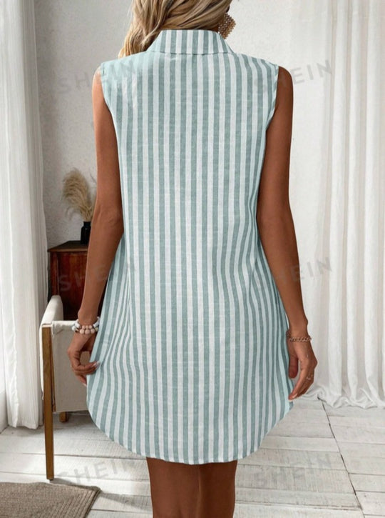 Heidi Mode | Ärmelloses Hemdkleid mit V-Ausschnitt und Knöpfen