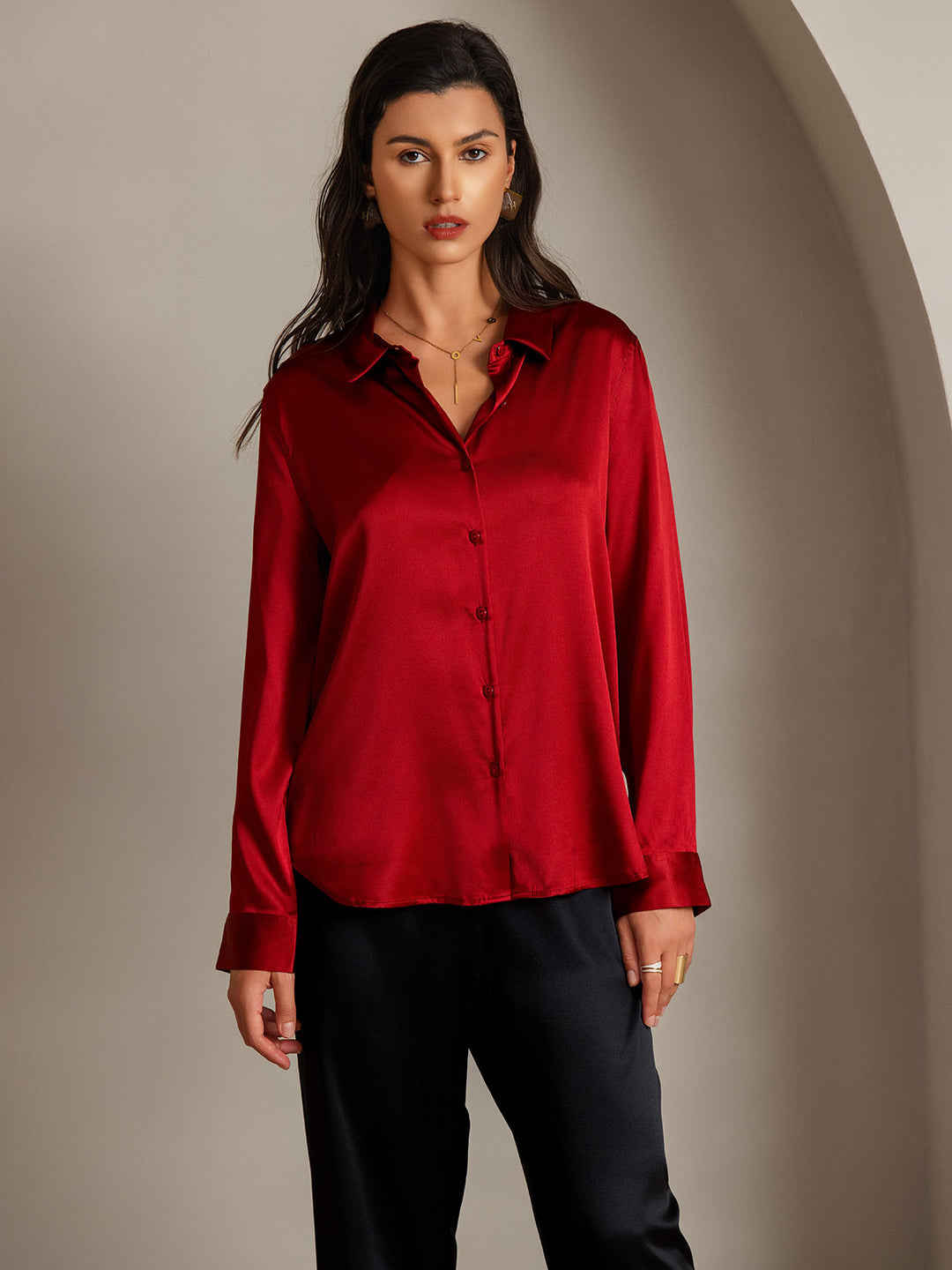 Heidi-Mode | Damen Seiden Basis Militär Revers Hemd