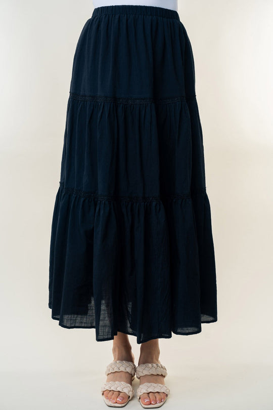 Heidi-Mode | White Birch Hohe Taillierte Stufen Maxi Rock