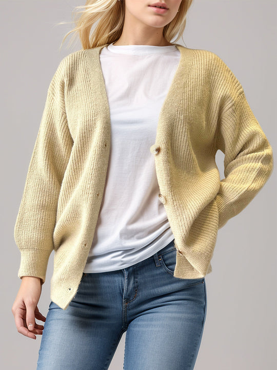 Heidi-Mode | Knopfverschluss V-Ausschnitt Langarm Cardigan