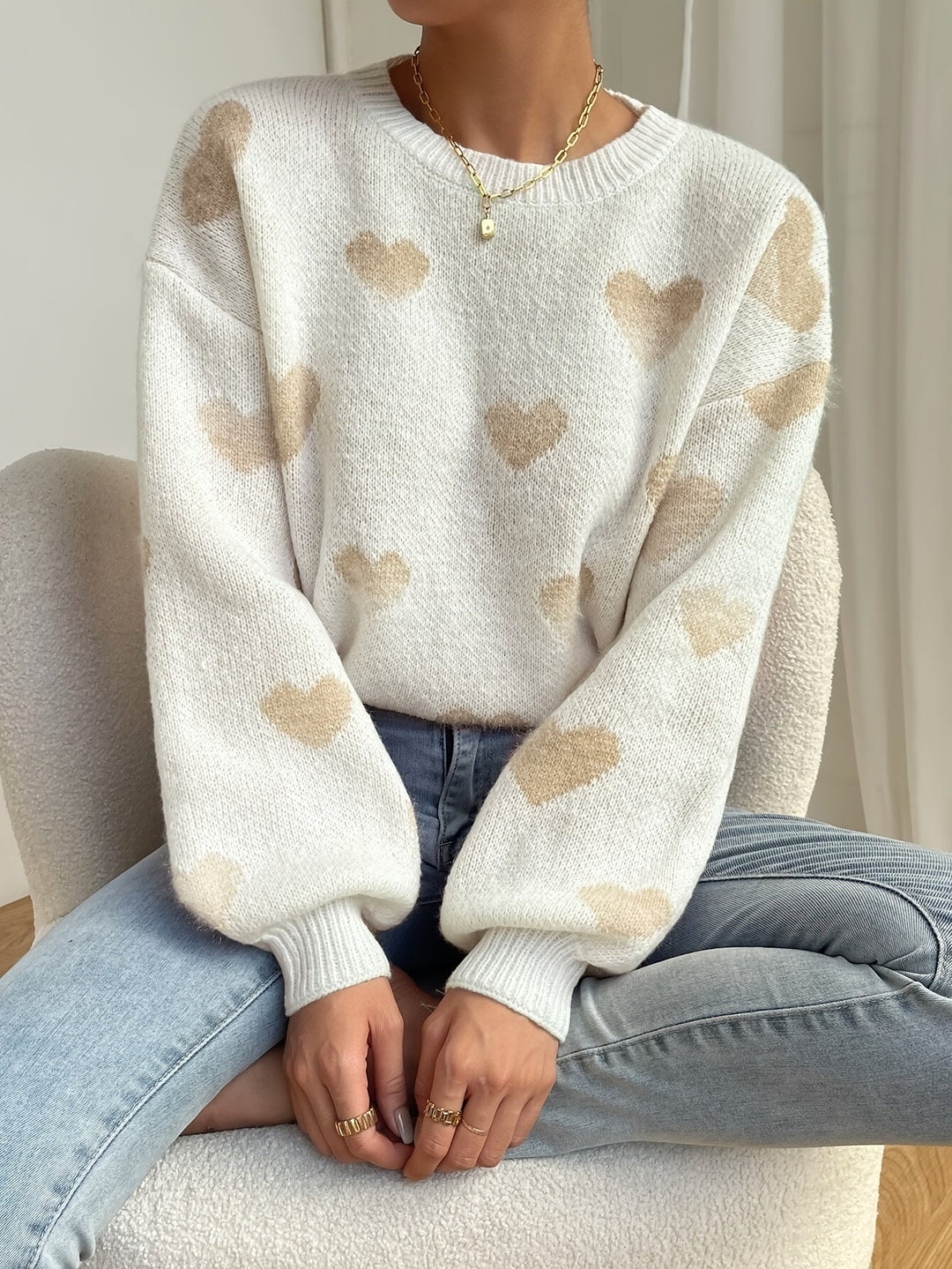 Heidi-Mode - Lässiger Strickpullover mit Herzchen Damen