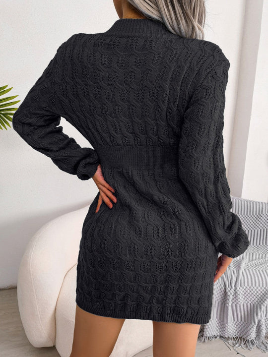 Heidi-Mode - Schicker Herbst Kabelpullover Mini Wickelkleid für Frauen