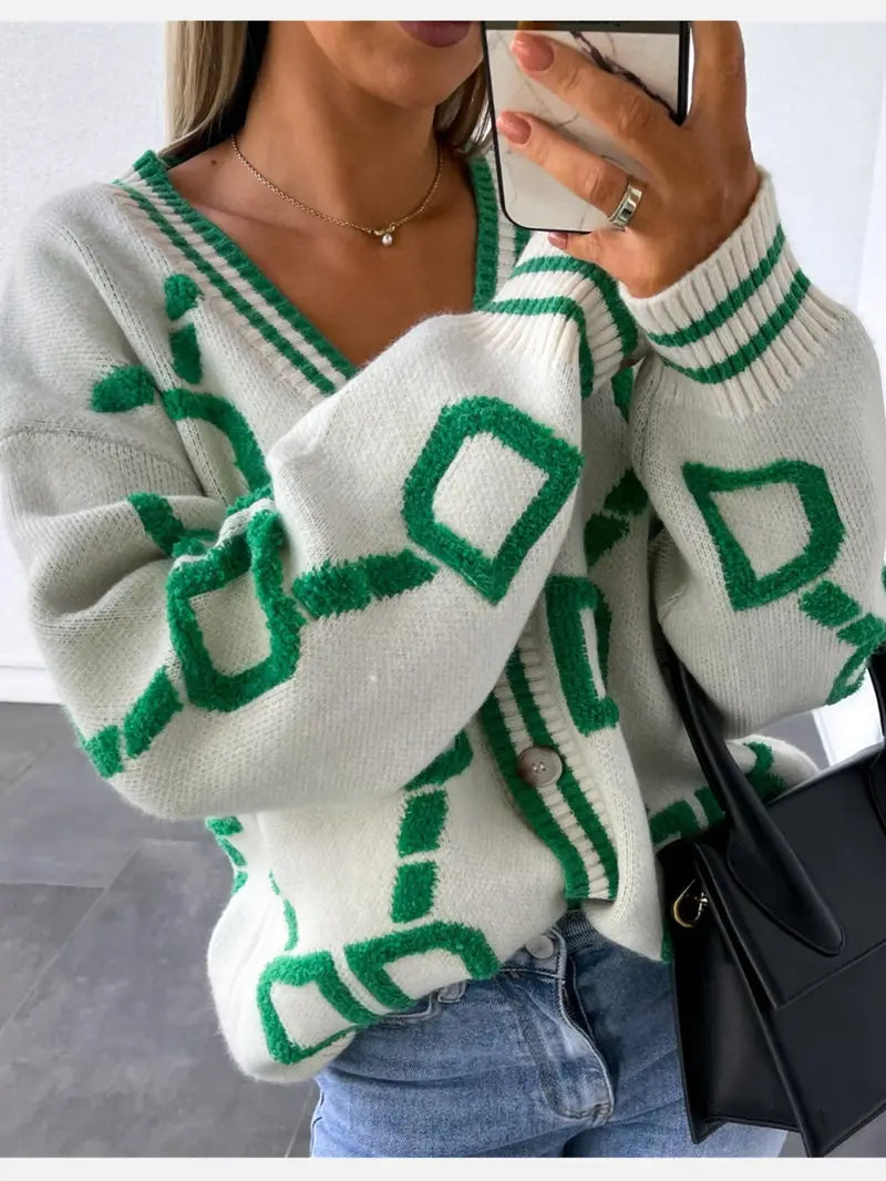 Strickjacke mit V-Ausschnitt und hohem Kontrast