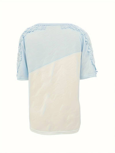 Heidi-Mode | Unifarbenes Rundhals-T-Shirt Mit Spitze Naht