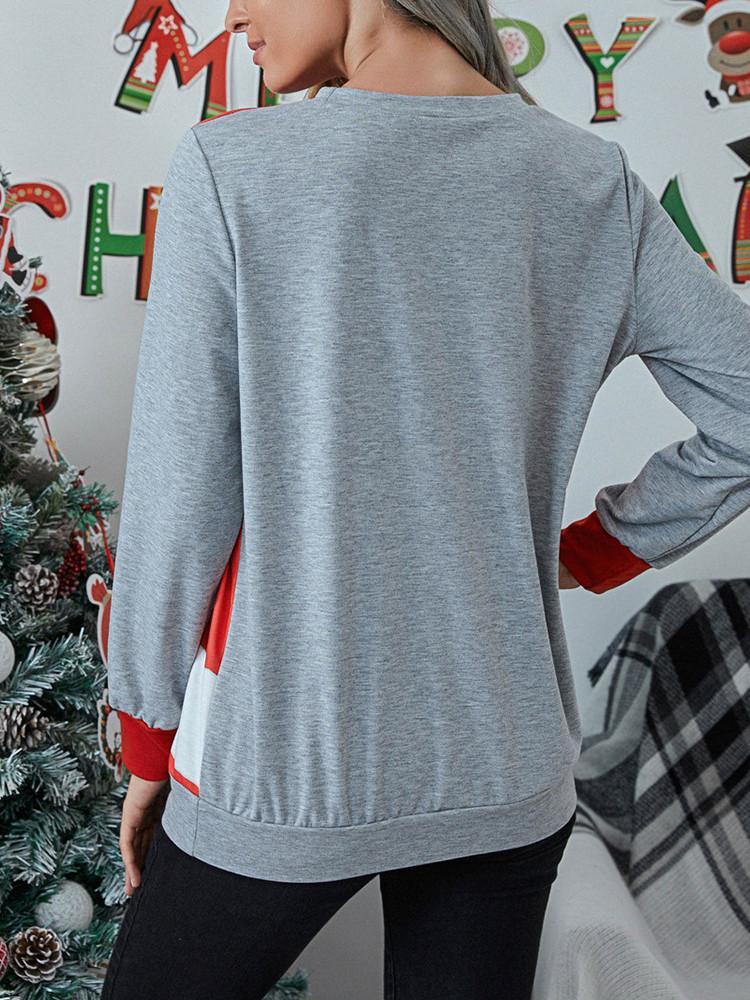 Heidi-Mode | Weihnachtsdesign Splicing Langarm-T-Shirt