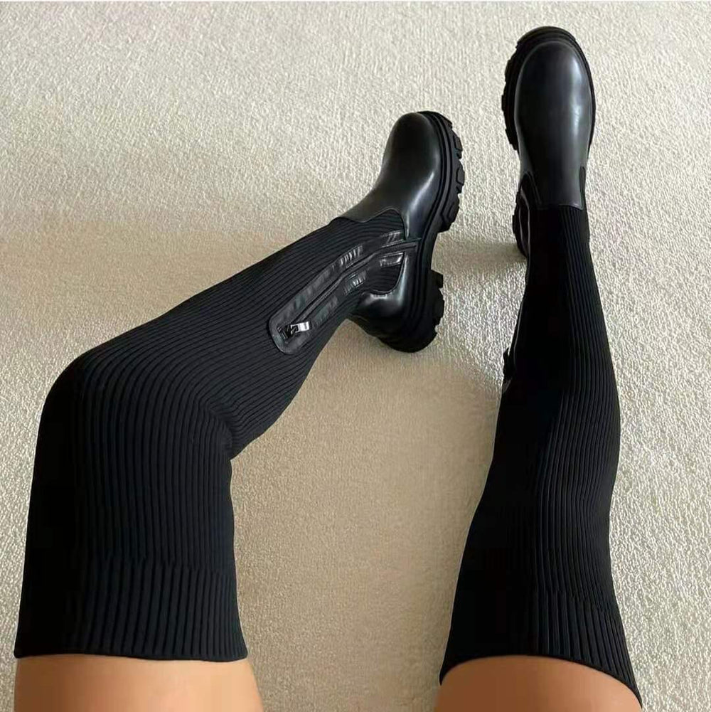 Heidi-Mode | Elegante Hohe Strumpfstiefel Bis Zum Knie In Strick