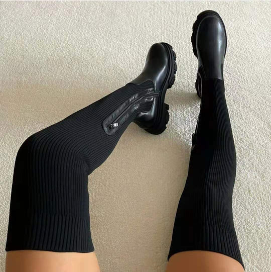 Heidi-Mode | Elegante Hohe Strumpfstiefel Bis Zum Knie In Strick