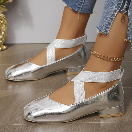 Heidi-Mode | Damen Elastische Kreuzsandalen mit Niedriger Ferse Komfortable Schlupfschuhe