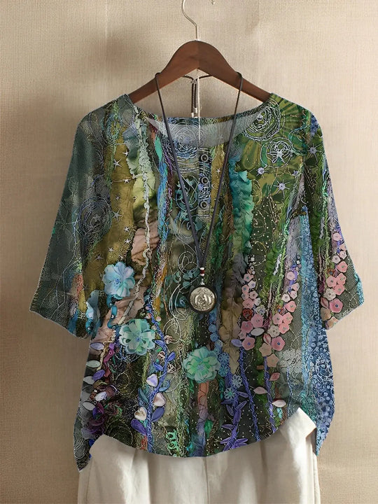 Heidi-Mode | A-Linien Bluse Floral Fiber Art