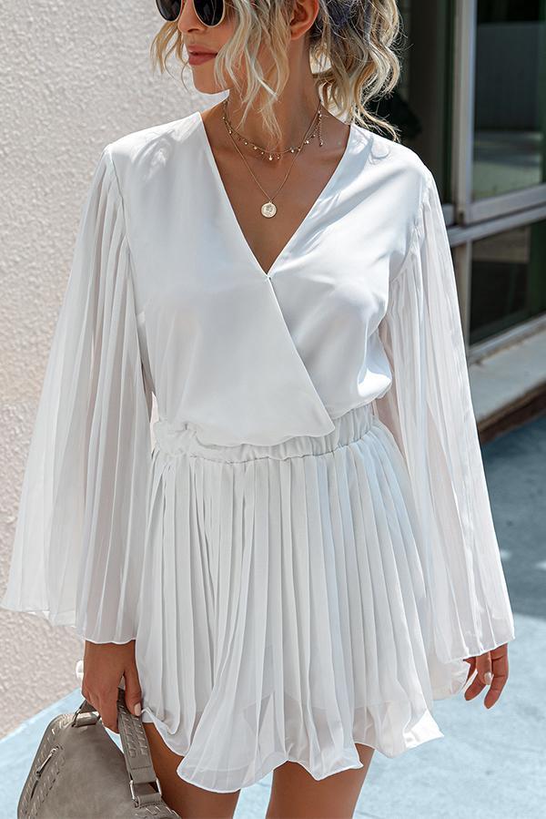 Heidi-Mode | V-Ausschnitt Einfarbig Plissierter Jumpsuit