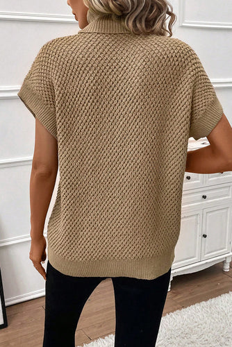 Khaki-Rollkragenpullover Mit Strukturierten Kurzen Ärmeln